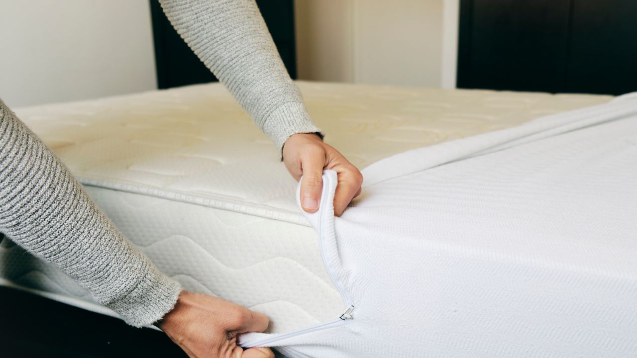 An image of a mattress cover with a zipper